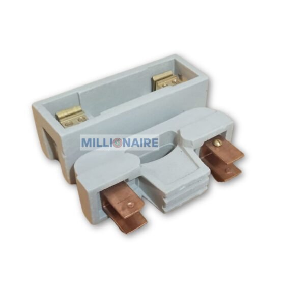 Ceramic fuse holder from Millionaire, a Kit Kat type with copper and brass terminals, manufactured in Coimbatore
